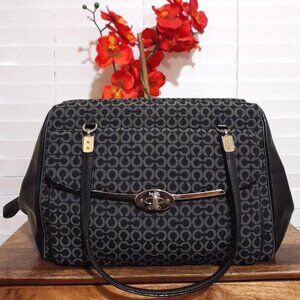 Coach Madison Madeline Cloth Leather Medium Size Gray Black Tote Bag